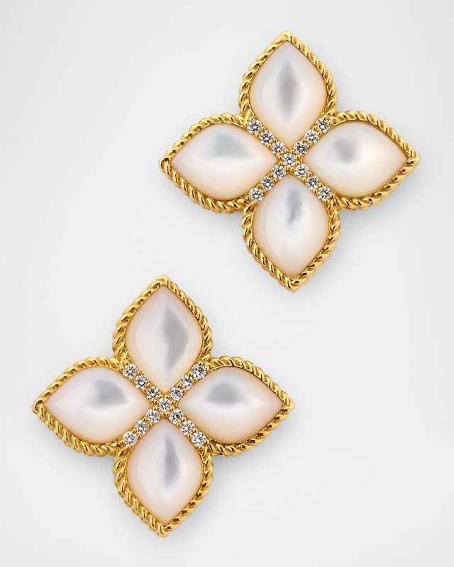 18K Yellow Gold Diamond and Mother-of-Pearl Venetian Princess Earrings, Large